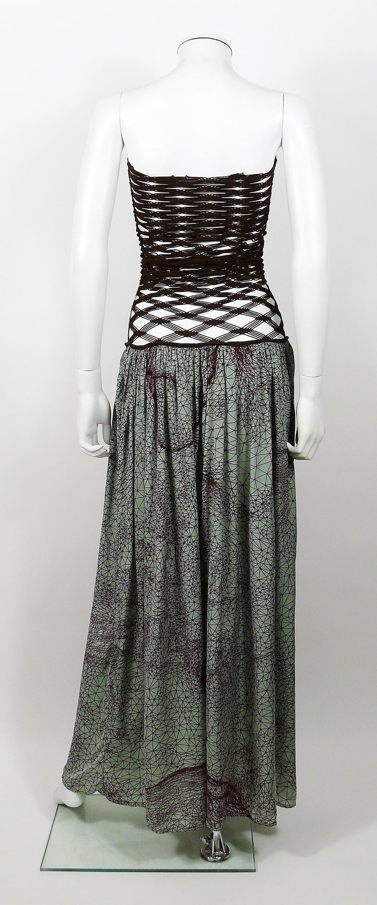 Jean Paul Gaultier Vintage Fishnet Optic Illusion Geometric Maxi Dress For Sale 2