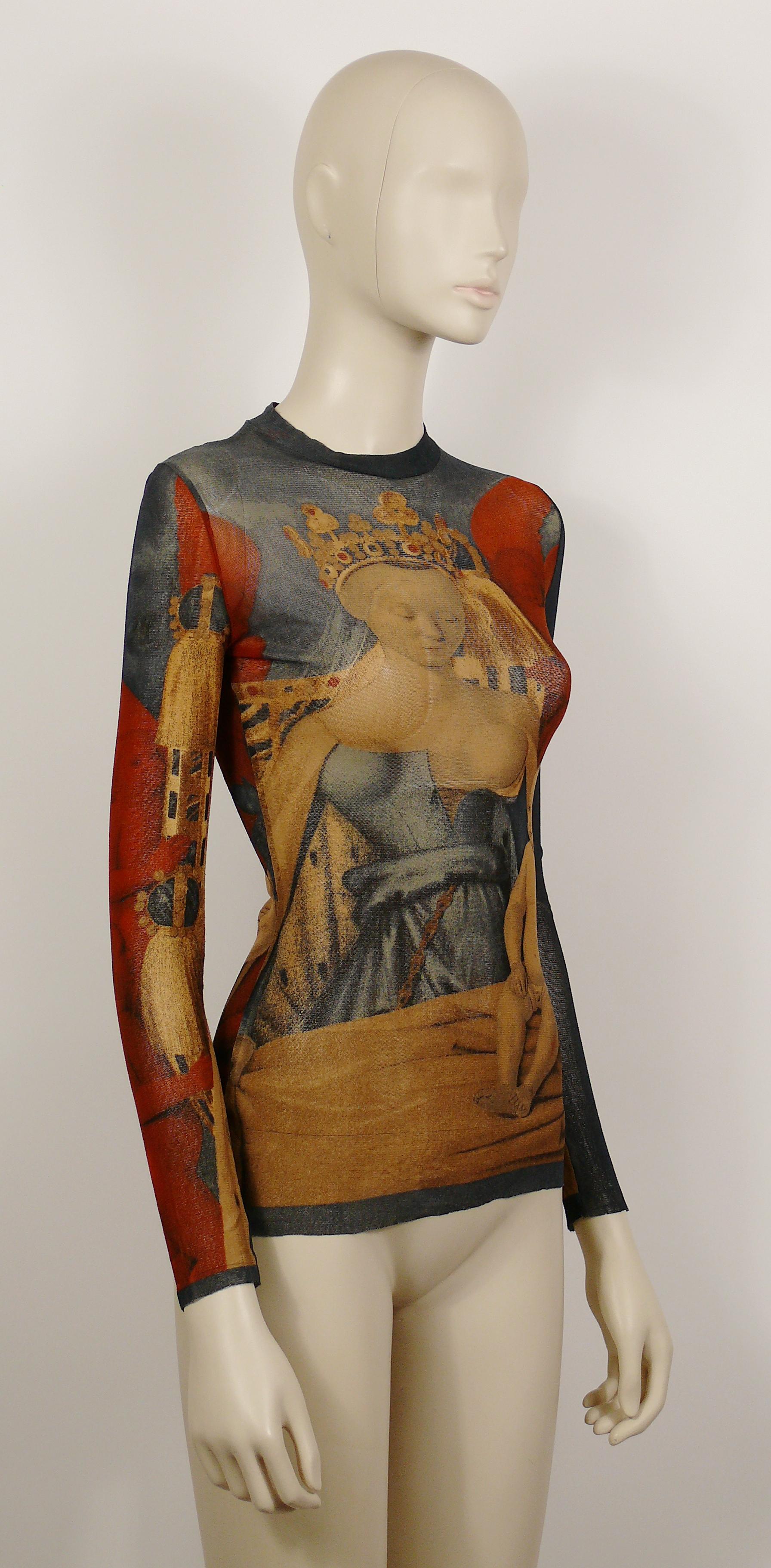 JEAN PAUL GAULTIER vintage rare sheer mesh top featuring the Virgin and Child surrounded by angels after JEAN FOUQUET painting (Royal Museum of Fine Arts, Antwerp).

Label reads JEAN PAUL GAULTIER MAILLE Made in Italy.

Missing size tag.
Please