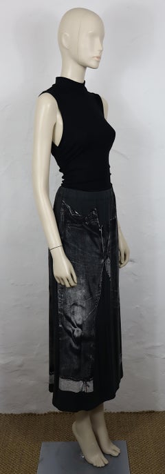 JEAN PAUL GAULTIER Vintage Grey Jersey Maxi Skirt with X‑Ray Trompe‑l’Œil Jeans