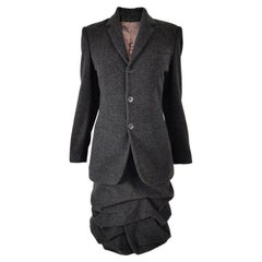 Jean Paul Gaultier Vintage Grey Wool & Cashmere Ruched Avant Garde Skirt Suit