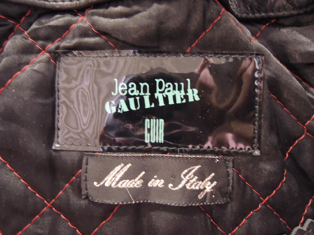 Jean Paul Gaultier Vintage Harlequin Sleeve Black Leather Biker Jacket 5