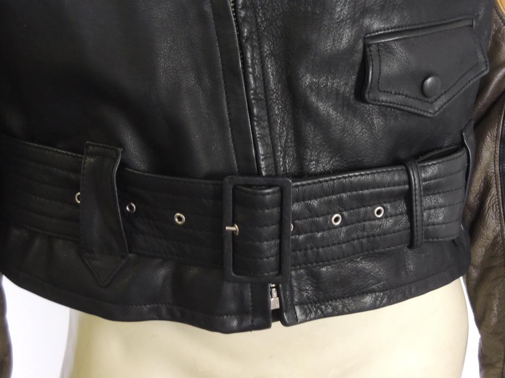 Jean Paul Gaultier Vintage Harlequin Sleeve Black Leather Biker Jacket 3