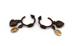 JEAN PAUL GAULTIER Vintage Heart & Virgin Mary Scapular Medal Hoop Earrings