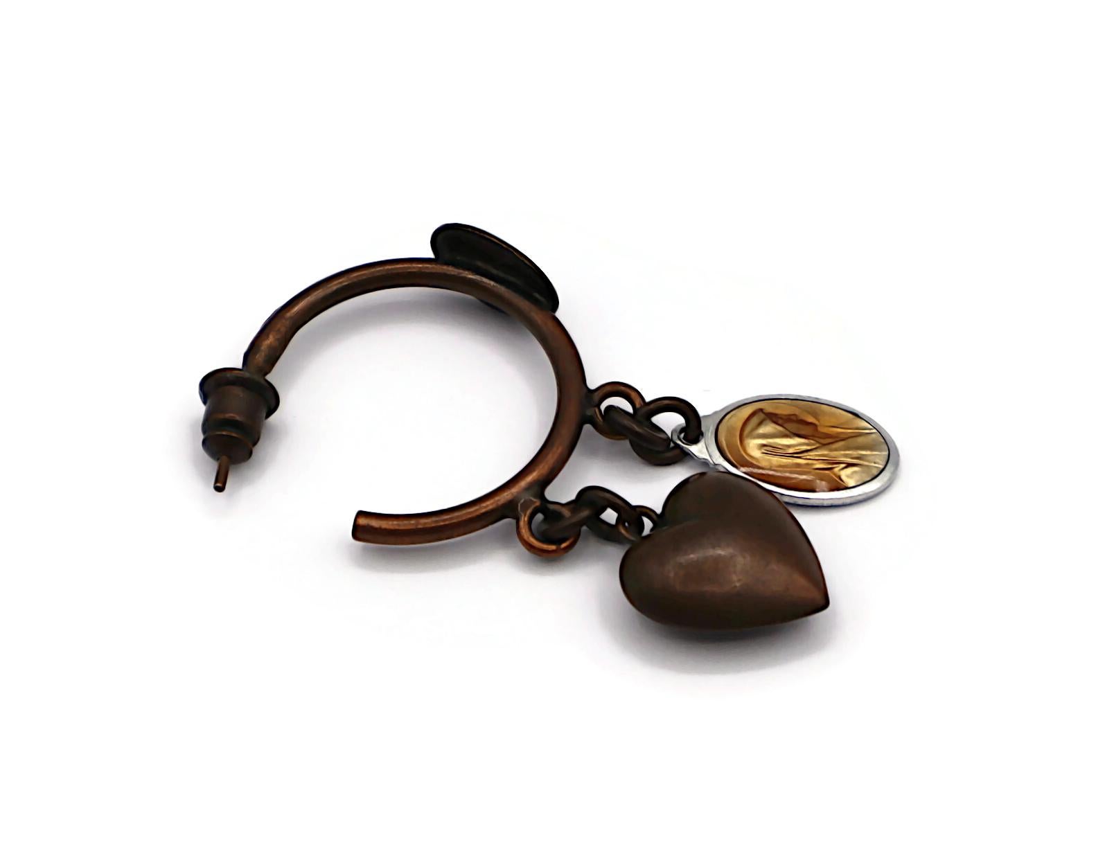 Women's JEAN PAUL GAULTIER Vintage Heart & Virgin Mary Scapular Medal Hoop Earrings For Sale