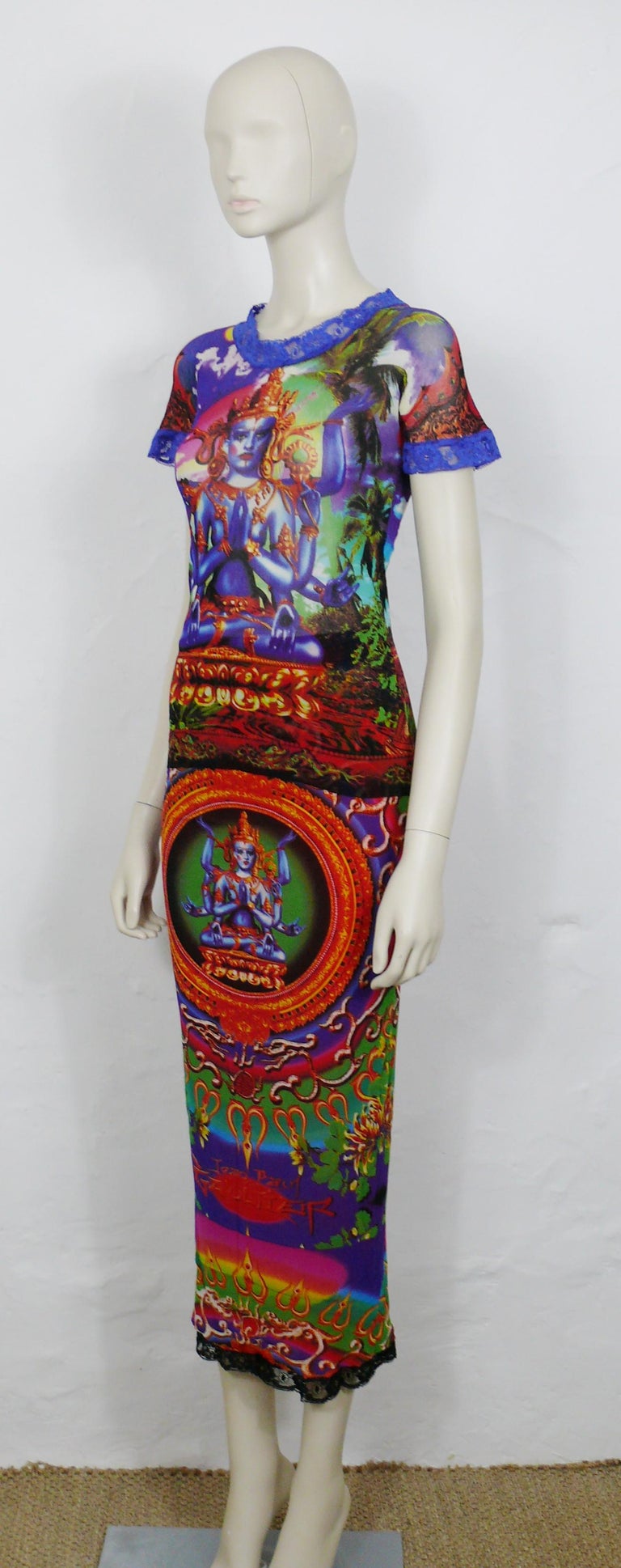 Jean Paul Gaultier Vintage Hindu Deity Sheer Mesh Skirt and Top Ensemble For Sale at 1stDibs jean paul gaultier hindu jean paul gaultier mesh skirt vintage jean paul gaultier skirt