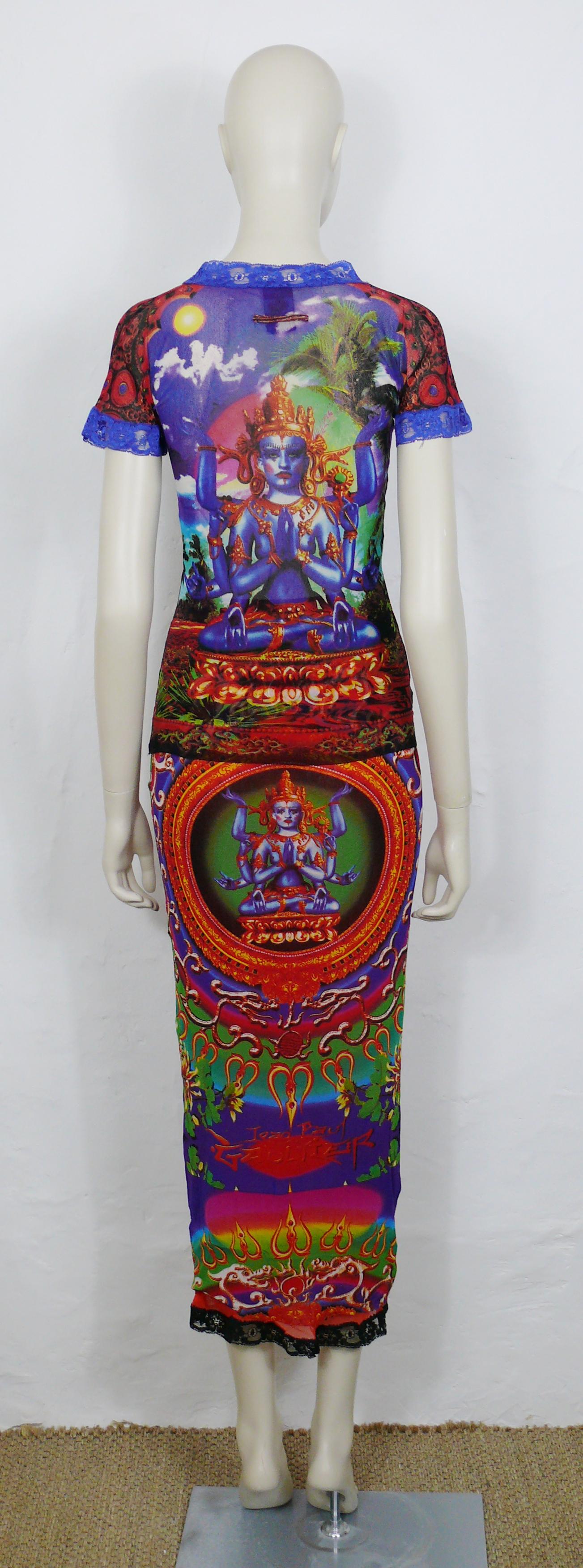 Jean Paul Gaultier Vintage Hindu Deity Sheer Mesh Skirt and Top Ensemble In Good Condition For Sale In Nice, FR