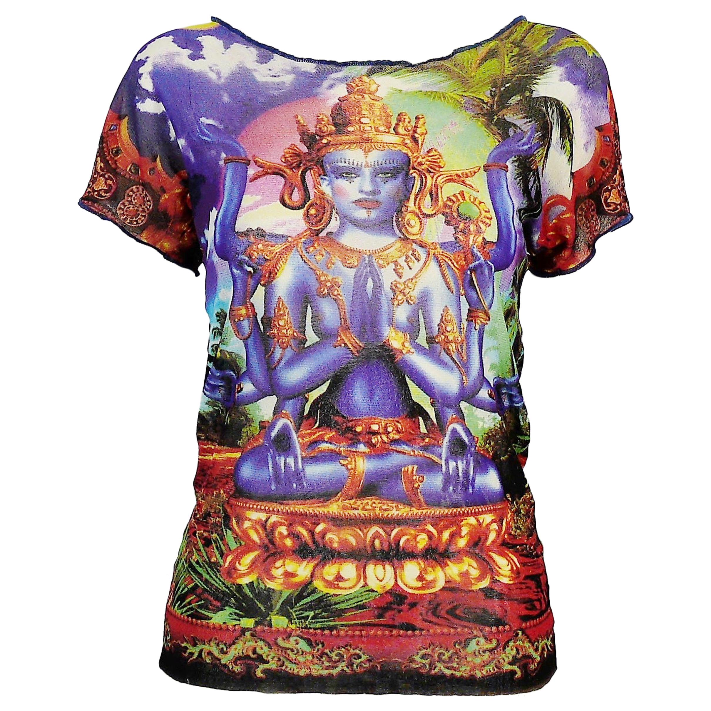 Jean Paul Gaultier Vintage Hindu Deity Sheer Mesh Top Size S