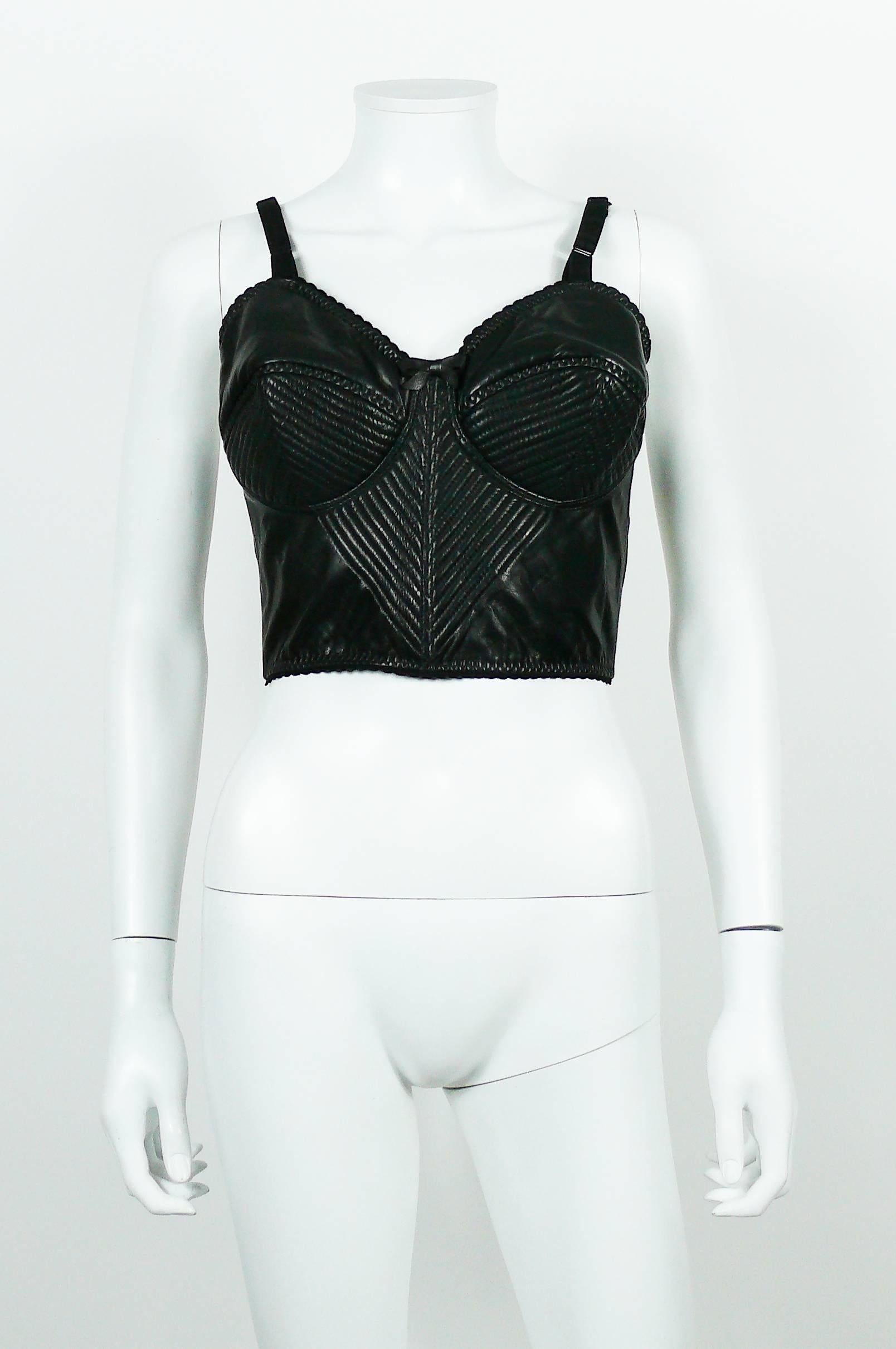 Jean Paul Gaultier Vintage Black Leather Padded Corset Bra In Good Condition In Nice, FR