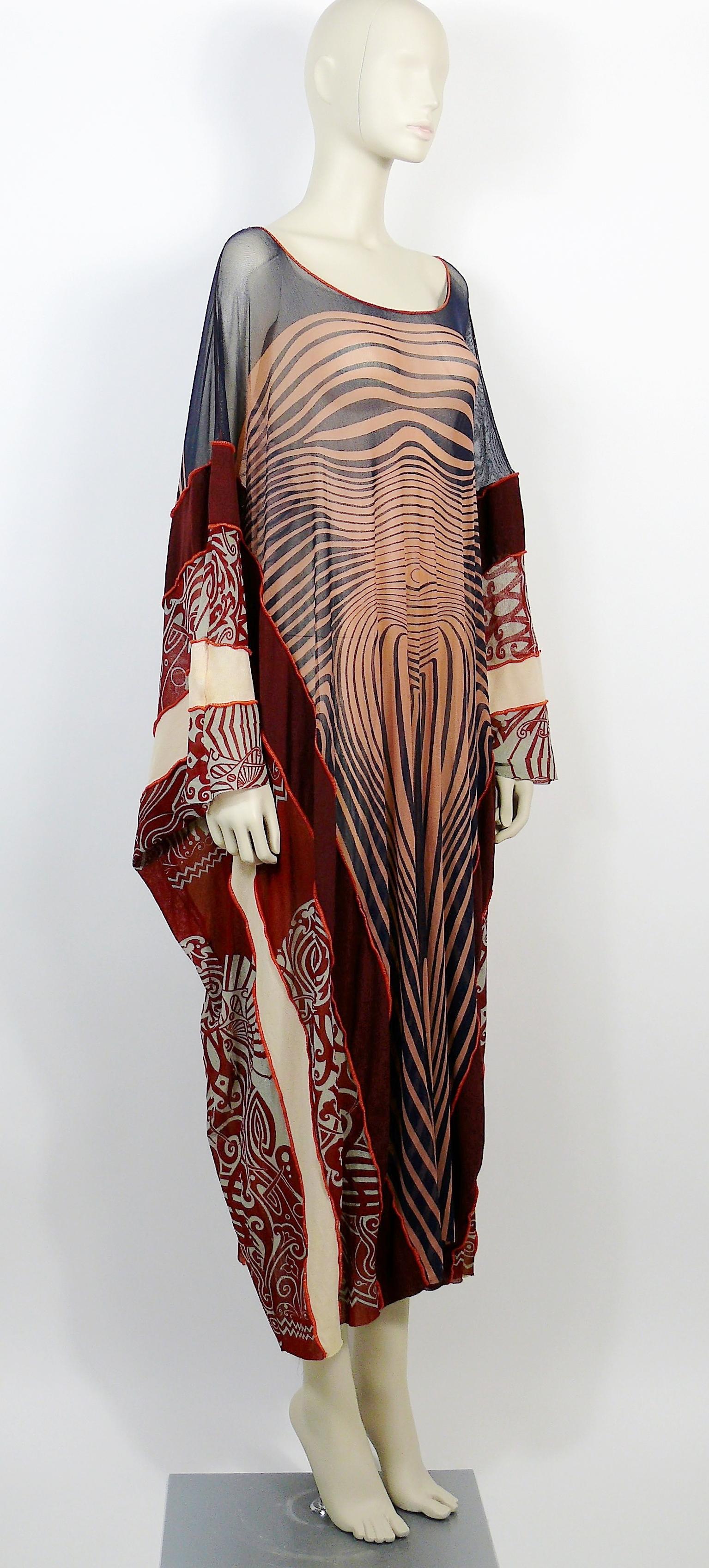 JEAN PAUL GAULTIER vintage rare sheer mesh maxi caftan dress featuring the iconic JEAN PAUL GAULTIER's body contour illusion print and tribal tattoo design details.

As seen at the JEAN PAUL GAULTIER Spring/Summer 1996 runway show.

Label reads JEAN