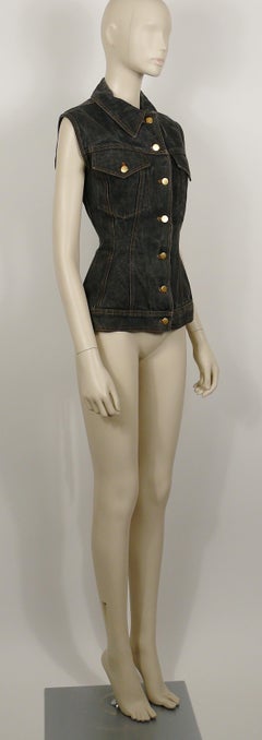 Jean Paul Gaultier Vintage Iconic Distressed Black Denim Corset Style Jacket