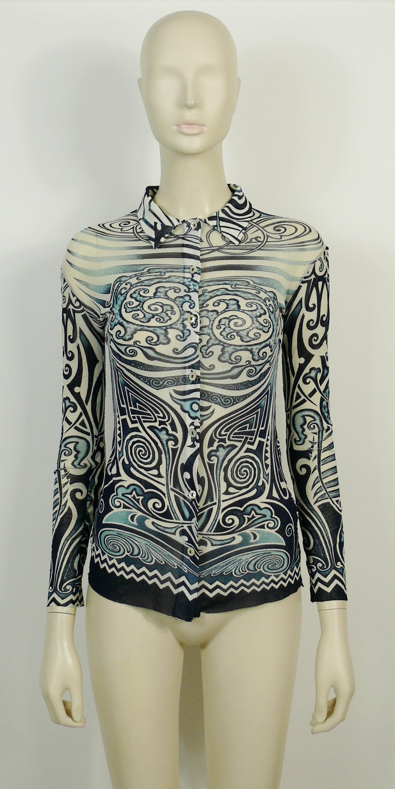 Jean Paul Gaultier Vintage Iconic Tribal Tattoo Mesh Shirt Size S