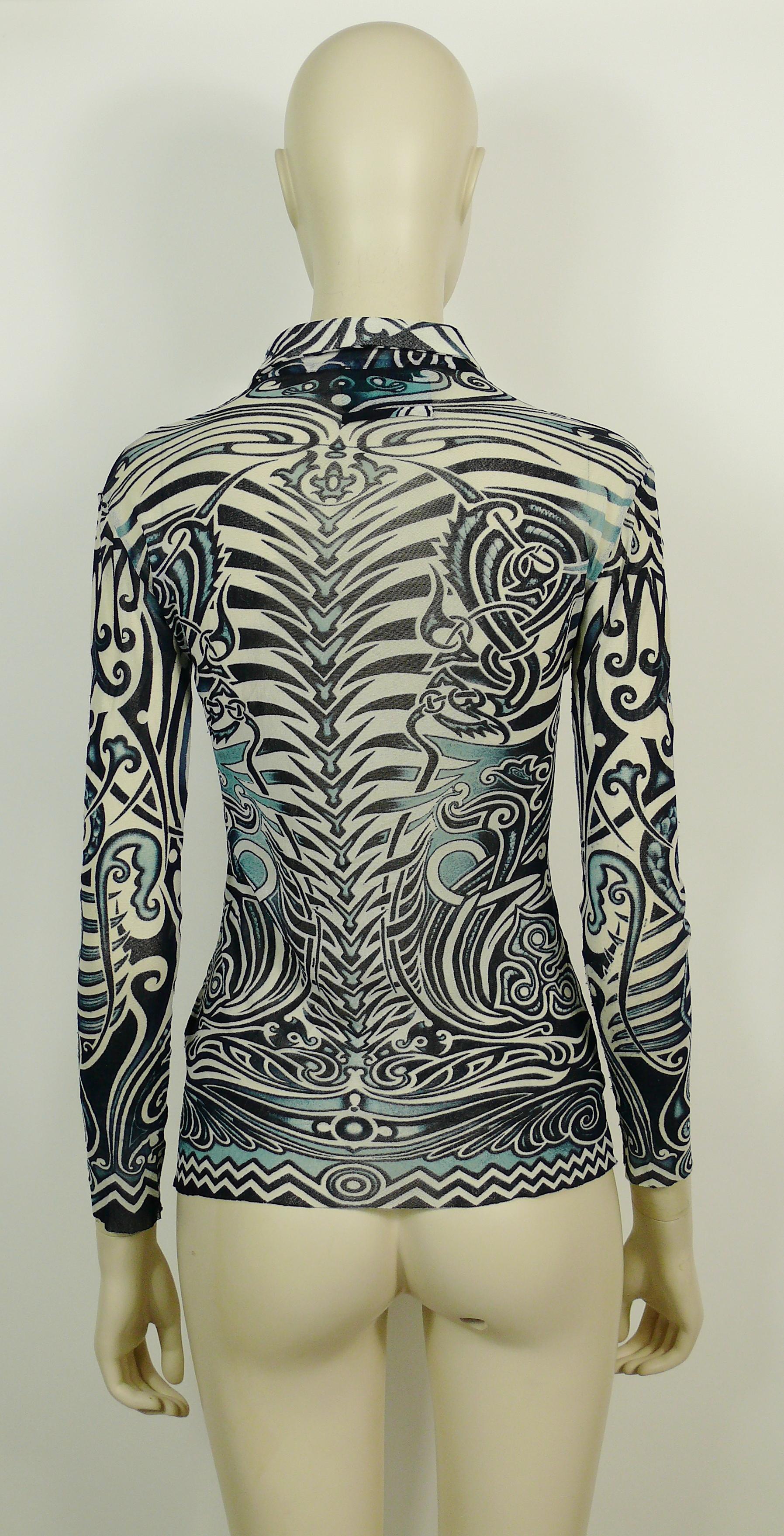 Black Jean Paul Gaultier Vintage Iconic Tribal Tattoo Mesh Shirt Size S