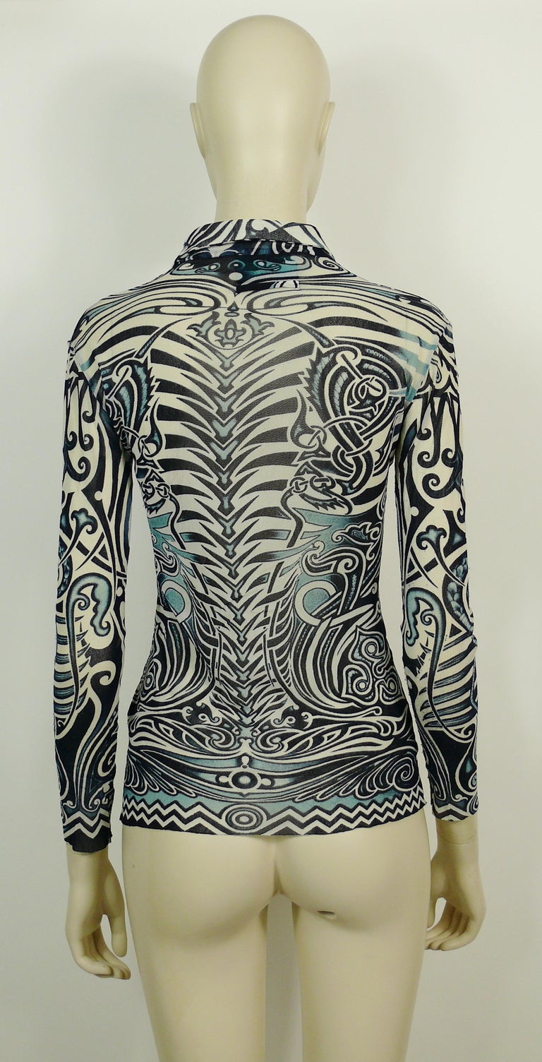 Jean Paul Gaultier Vintage Iconic Tribal Tattoo Mesh Shirt Size S at