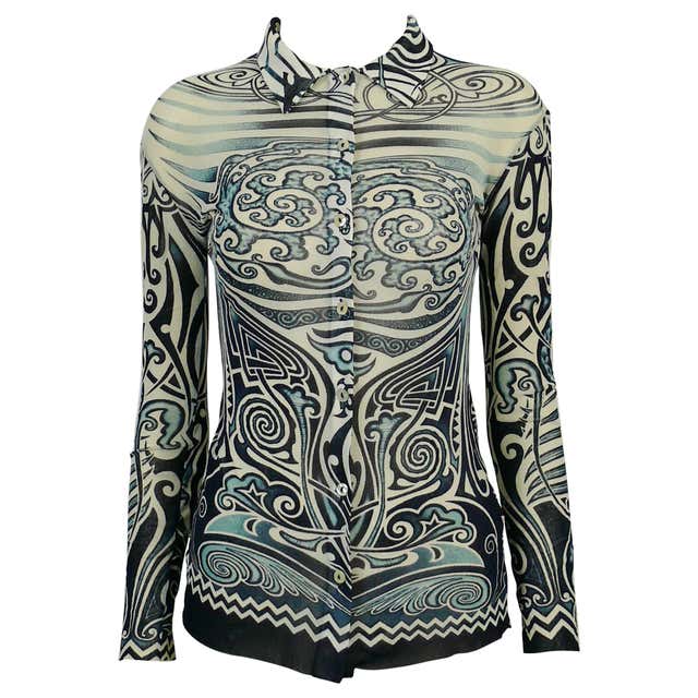 Jean Paul Gaultier Vintage Iconic Tribal Tattoo Mesh Shirt Size S at