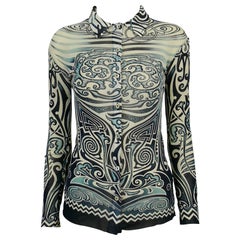 Jean Paul Gaultier Vintage Iconic Tribal Tattoo Mesh Shirt Size S