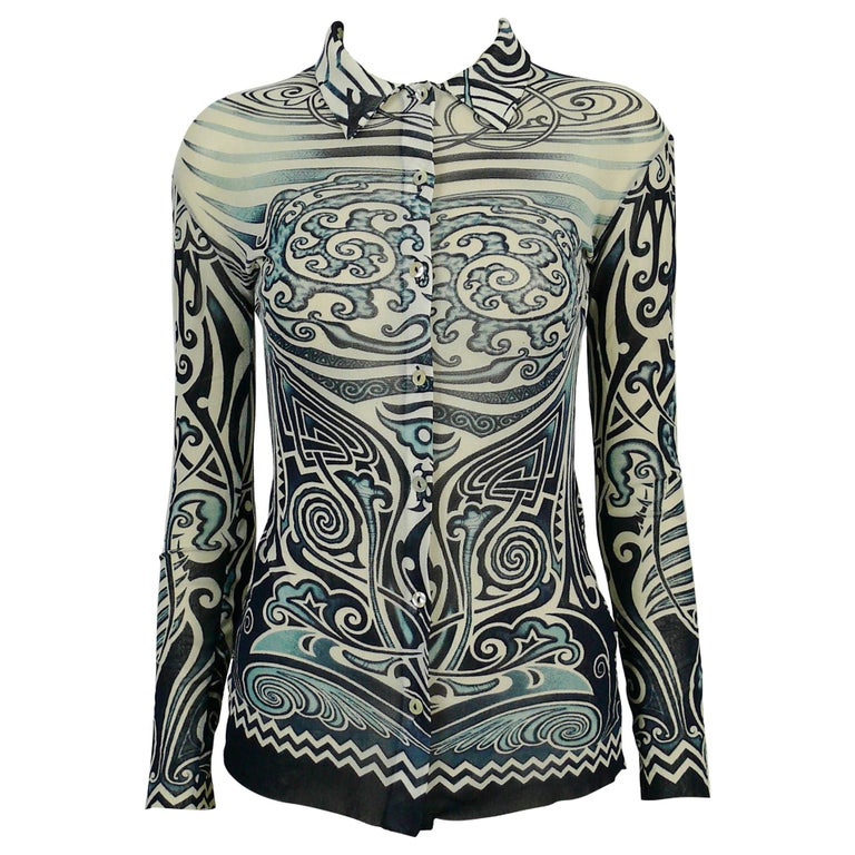 Jean Paul Gaultier Vintage Iconic Tribal Tattoo Mesh Shirt Size S at