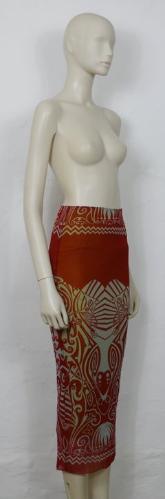 Jean Paul Gaultier Vintage Iconic Tribal Tattoo Print Mesh Skirt Size S