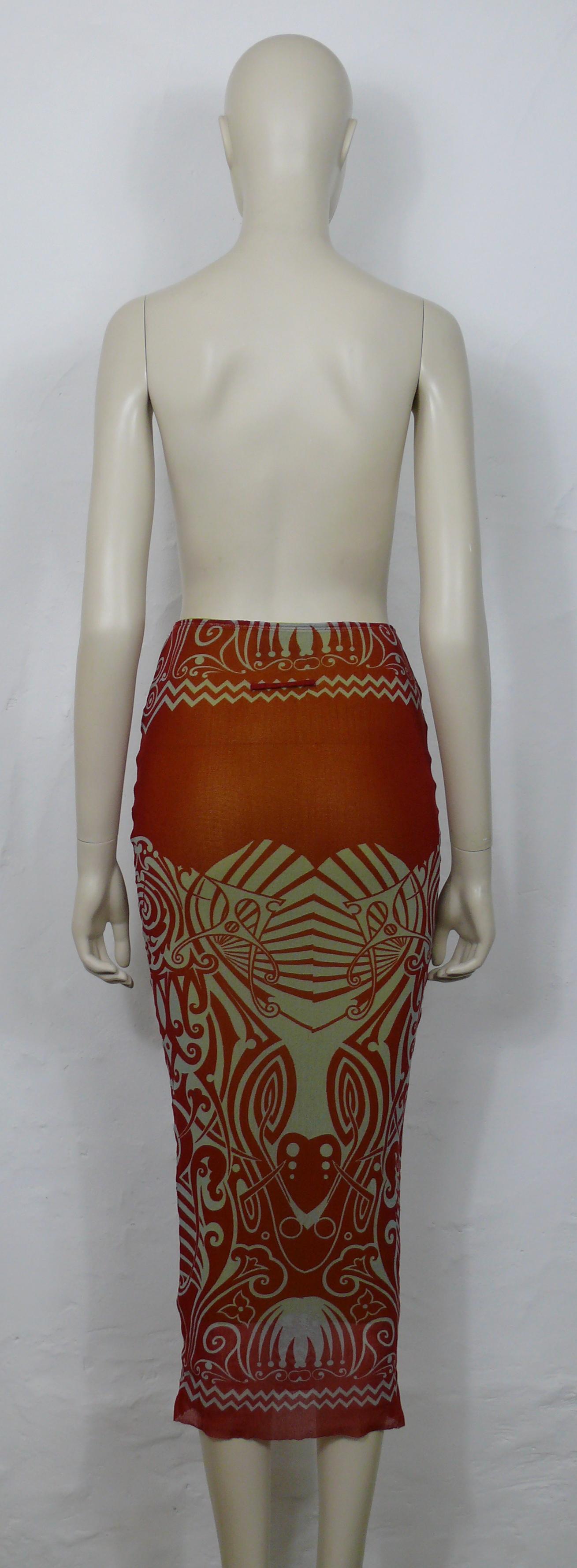 Women's Jean Paul Gaultier Vintage Iconic Tribal Tattoo Print Mesh Skirt Size S For Sale