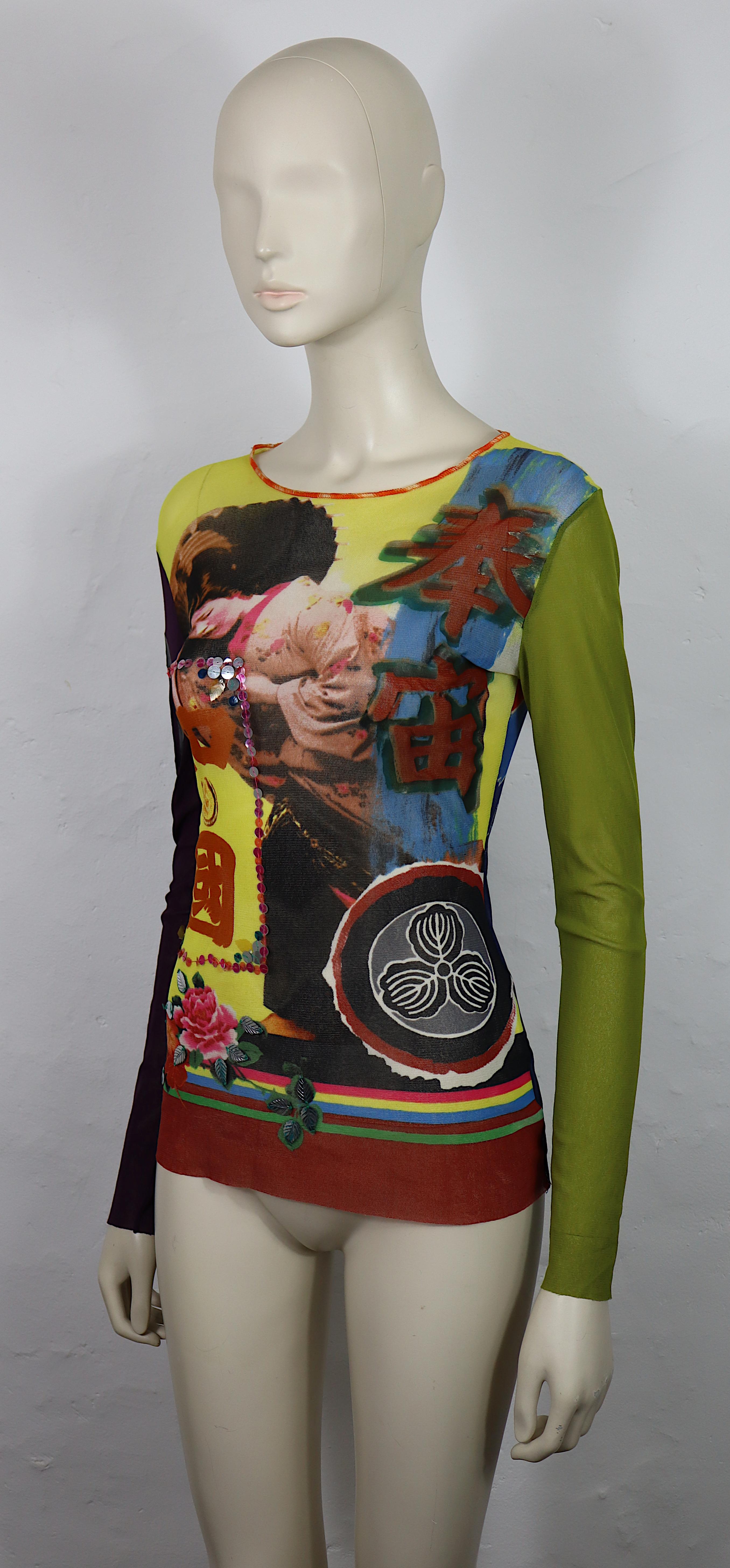 JEAN PAUL GAULTIER Vintage Japanese Print Mesh Top Size S In Good Condition For Sale In Nice, FR