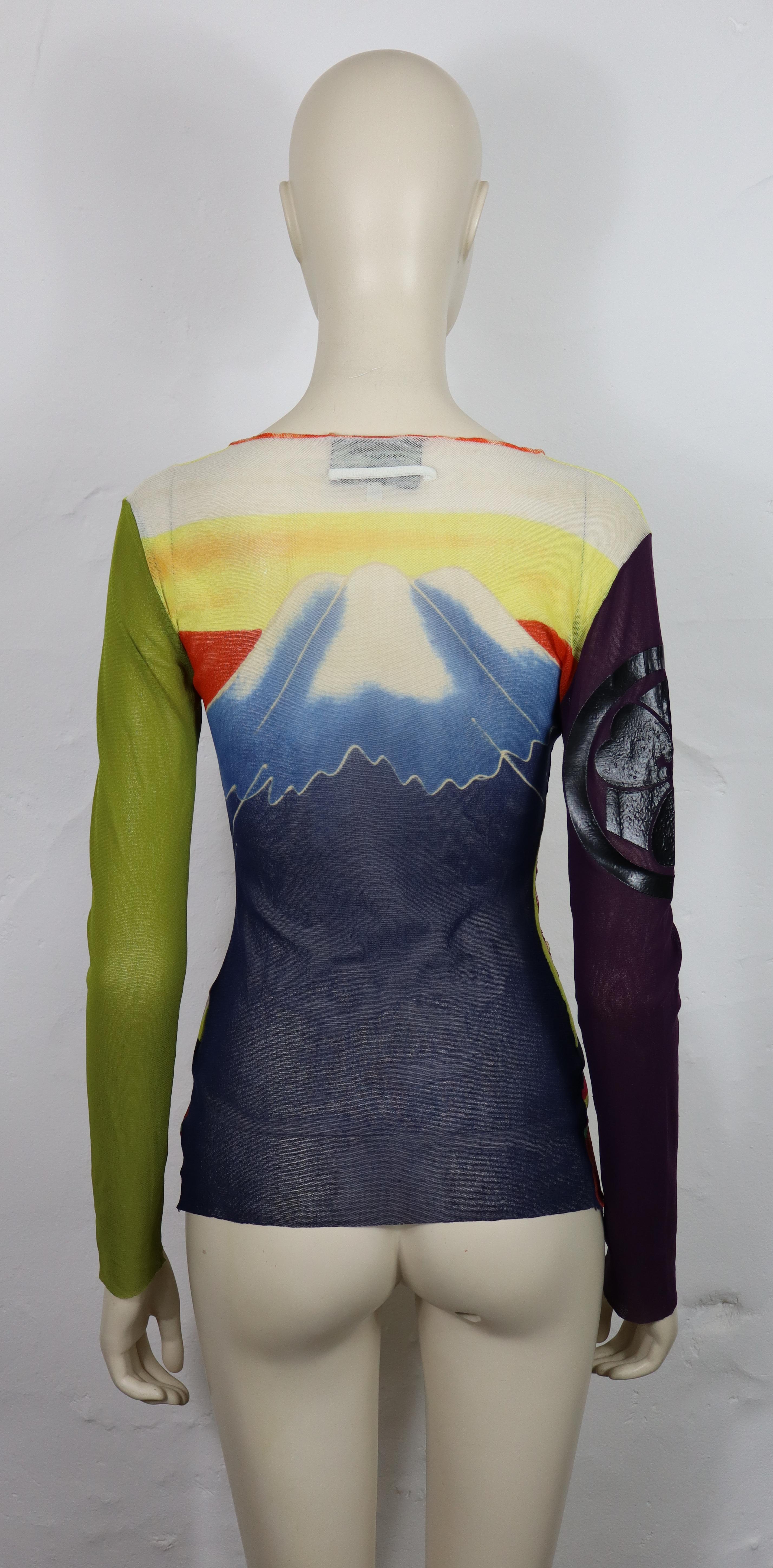 Women's JEAN PAUL GAULTIER Vintage Japanese Print Mesh Top Size S For Sale