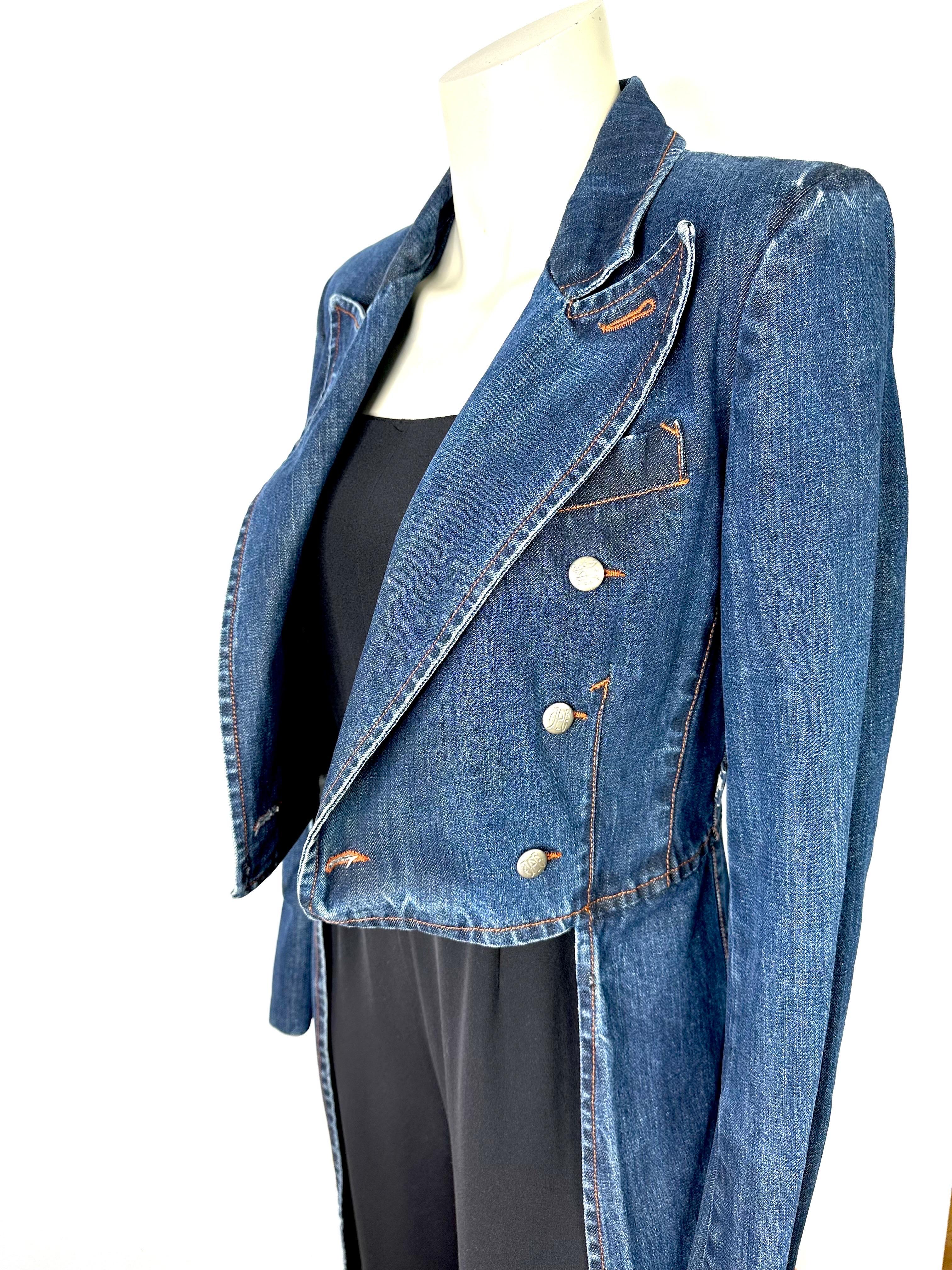 Jean Paul Gaultier Vintage Jeansjacke mit Schnörkeln aus Jeans im Angebot 1