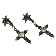 JEAN PAUL GAULTIER Used Jewelled Cross Dangling Earrings