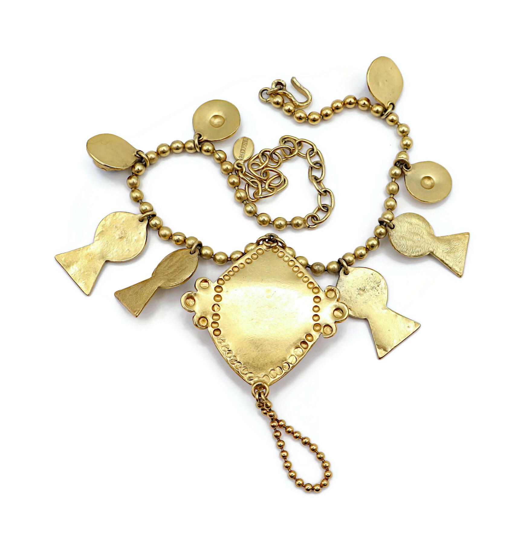 JEAN PAUL GAULTIER Vintage Jewelled Gold Tone Ethnic Necklace For Sale 7