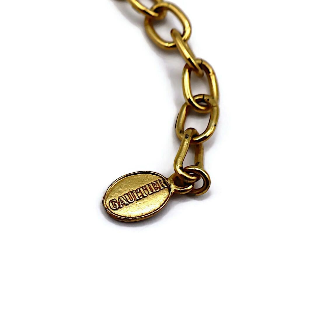 JEAN PAUL GAULTIER Vintage Jewelled Gold Tone Ethnic Necklace For Sale 8