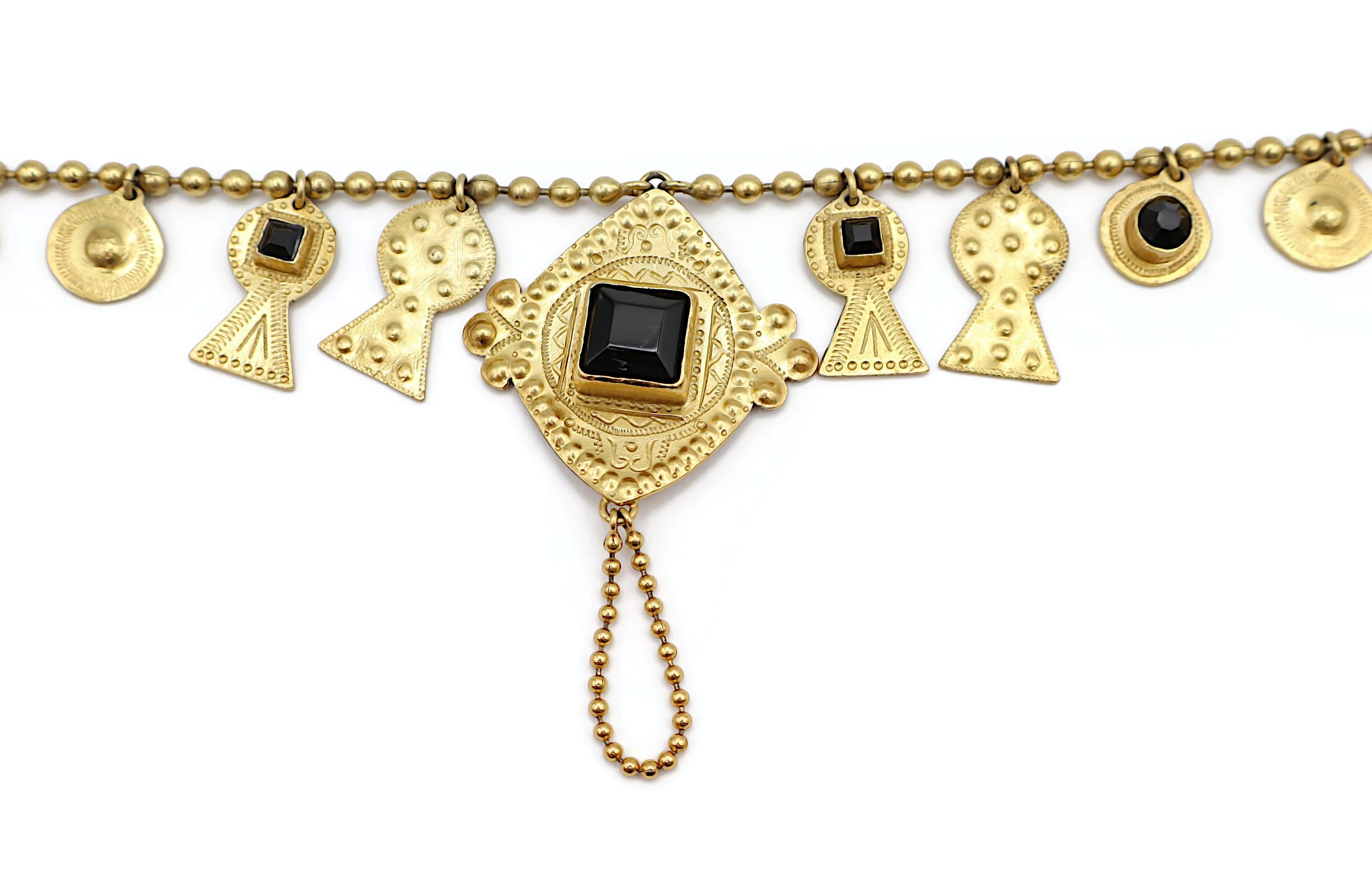 JEAN PAUL GAULTIER Vintage Jewelled Gold Tone Ethnic Necklace For Sale 2