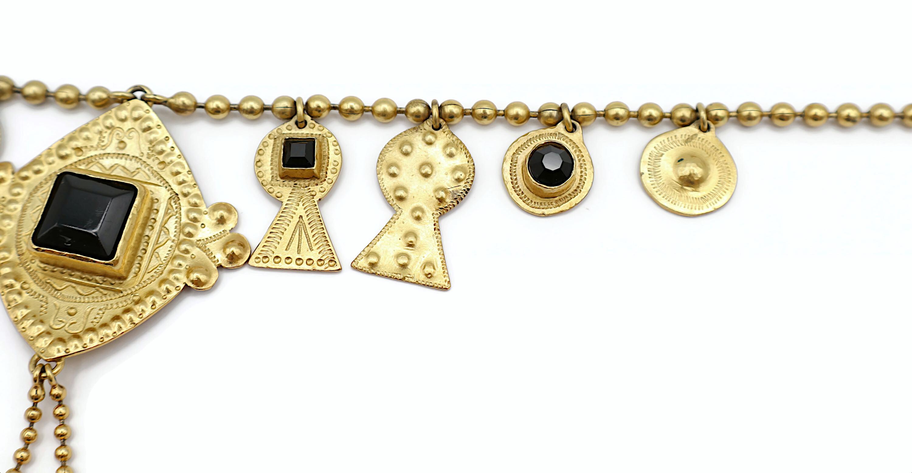 JEAN PAUL GAULTIER Vintage Jewelled Gold Tone Ethnic Necklace For Sale 3