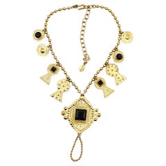 JEAN PAUL GAULTIER Vintage Jewelled Gold Tone Ethnic Necklace