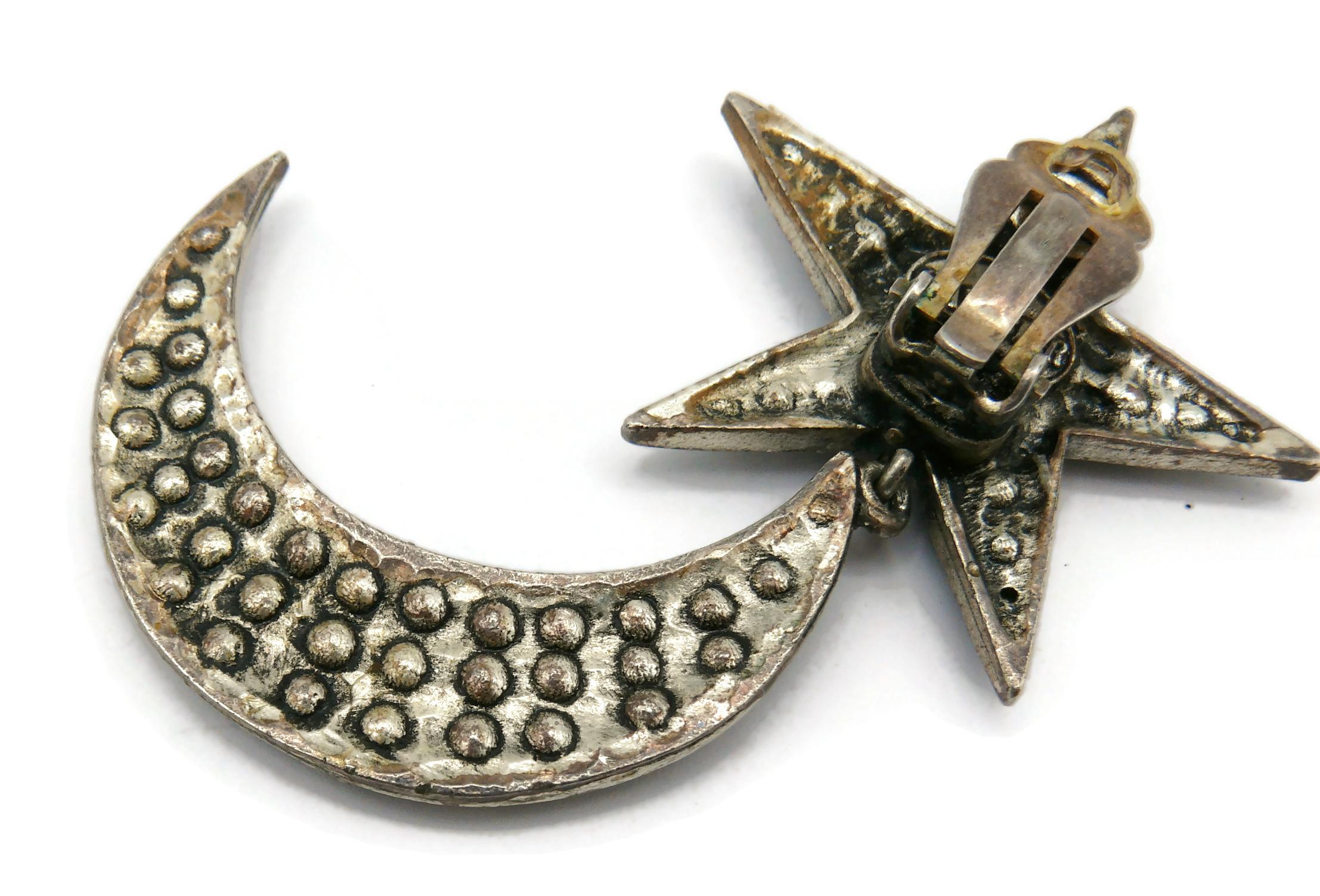JEAN PAUL GAULTIER Vintage Jewelled Star and Crescent Moon Dangling Earrings For Sale 4