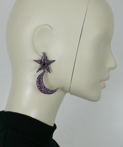 JEAN PAUL GAULTIER Vintage Jewelled Star and Crescent Moon Dangling Earrings