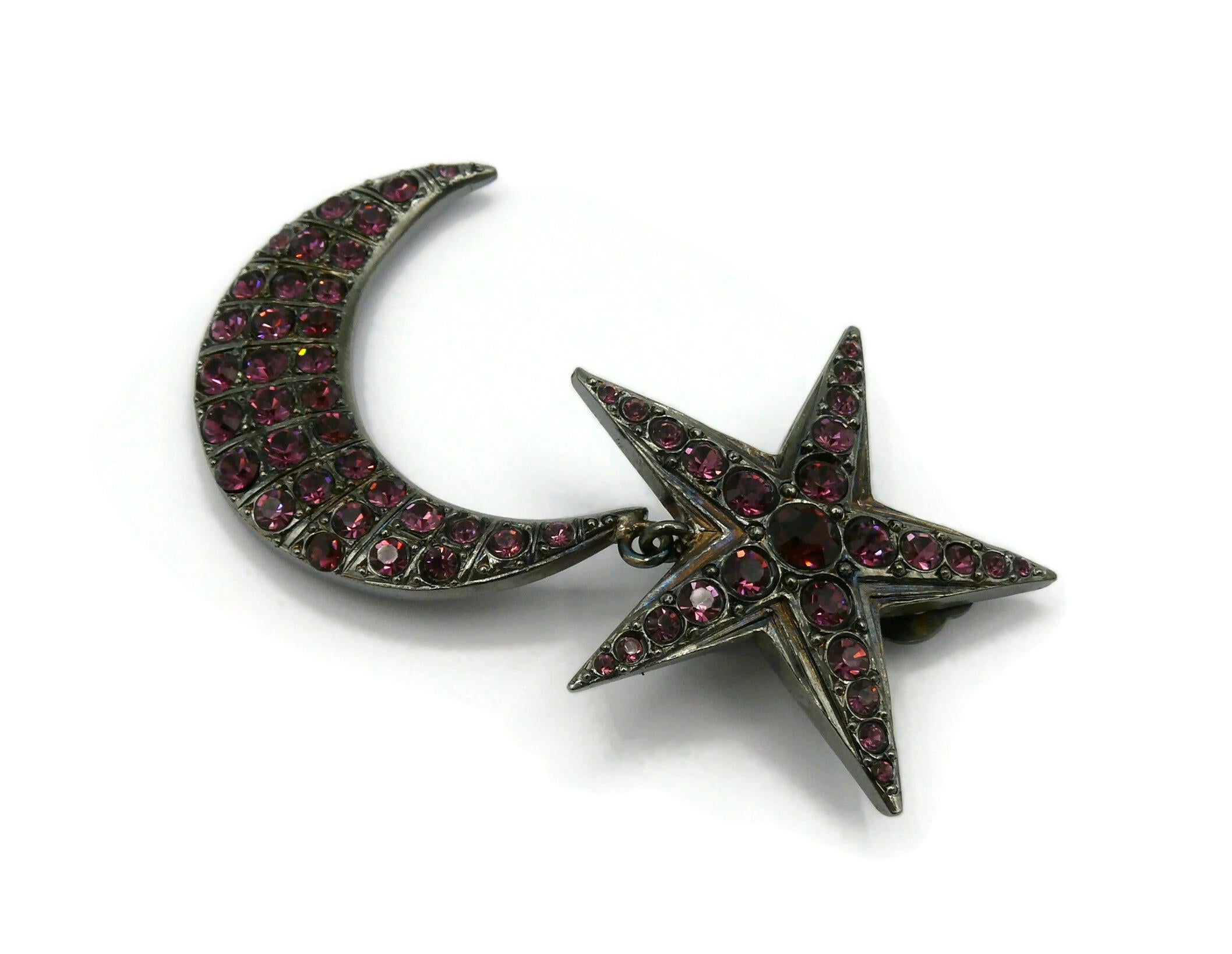 JEAN PAUL GAULTIER Vintage Jewelled Star and Crescent Moon Dangling Earrings For Sale 1