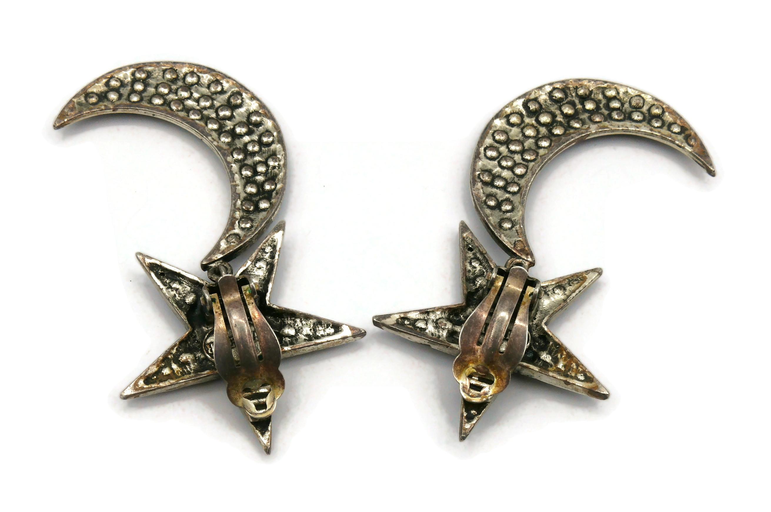 JEAN PAUL GAULTIER Vintage Jewelled Star and Crescent Moon Dangling Earrings For Sale 1