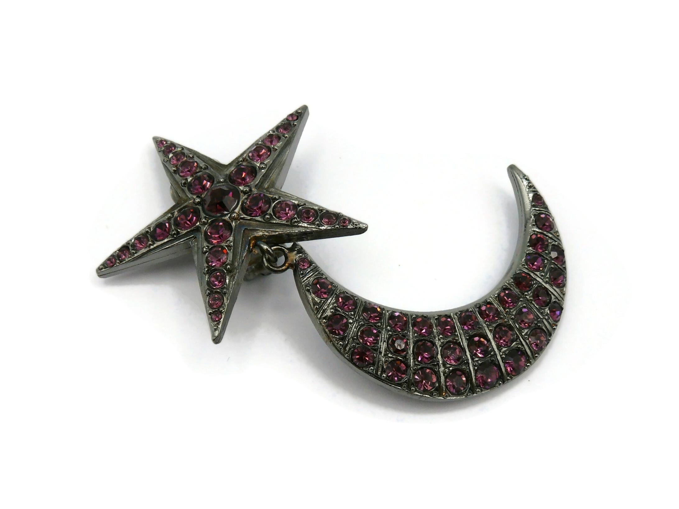 JEAN PAUL GAULTIER Vintage Jewelled Star and Crescent Moon Dangling Earrings For Sale 3
