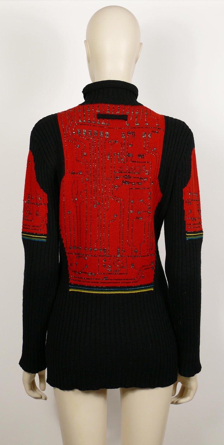 jean paul gaultier ニット　赤黒 Jean Paul Gaultier Vintage Knit Circuit Board Sweater at