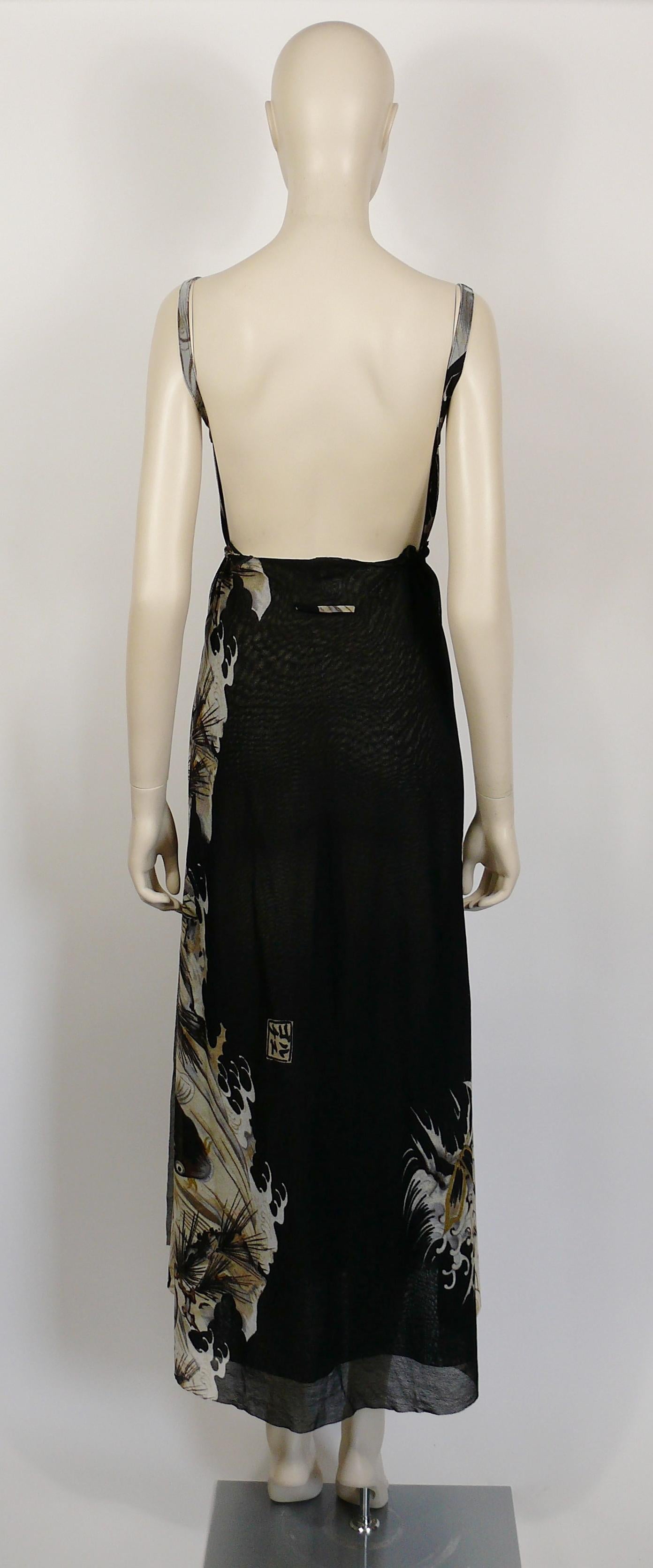 Black Jean Paul Gaultier Vintage Koi Fish Tattoo Sheer Mesh Wrap Dress Size M For Sale