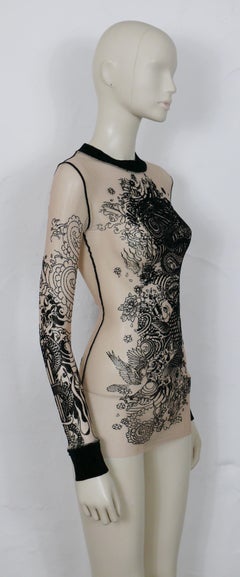 Jean Paul Gaultier Vintage Koi Tattoo Flesh-Coloured Sheer Mesh Top Size XS
