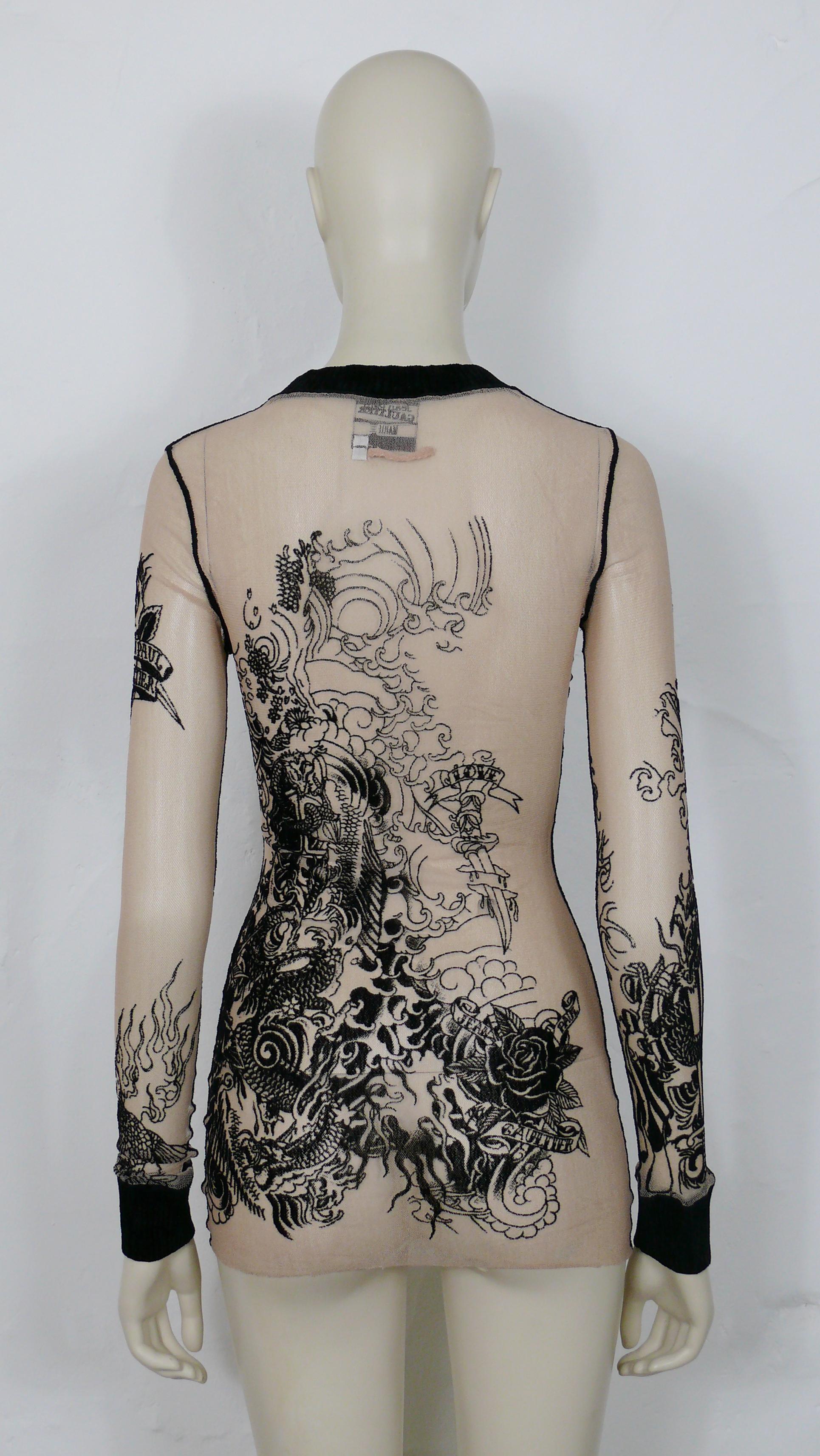 Jean Paul Gaultier Vintage Koi Tattoo Flesh-Coloured Sheer Mesh Top Größe XS für Damen oder Herren im Angebot