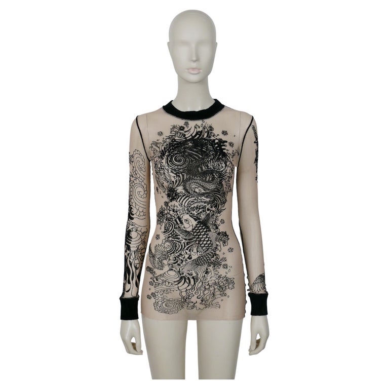 Jean Paul Gaultier Vintage Koi Tattoo Flesh-Coloured Sheer Mesh Top Size XS  For Sale at 1stDibs | flesh coloured tattoo