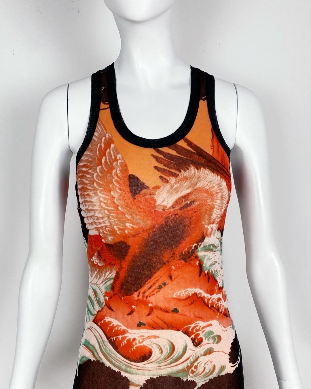 Marrone JEAN PAUL GAULTIER Vestito a rete 'Koi Tattoo' vintage inizio anni 2000 in vendita