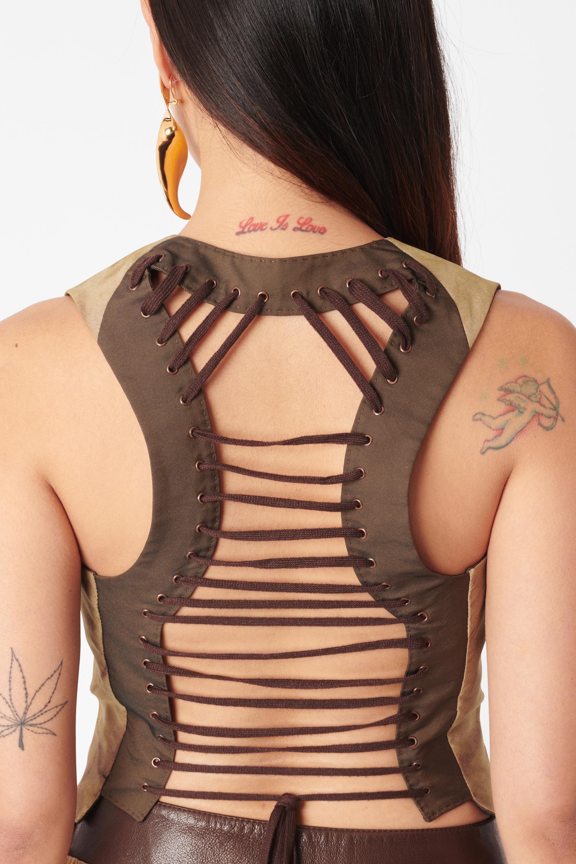 Beige Jean Paul Gaultier Vintage Lace Up Backless Vest