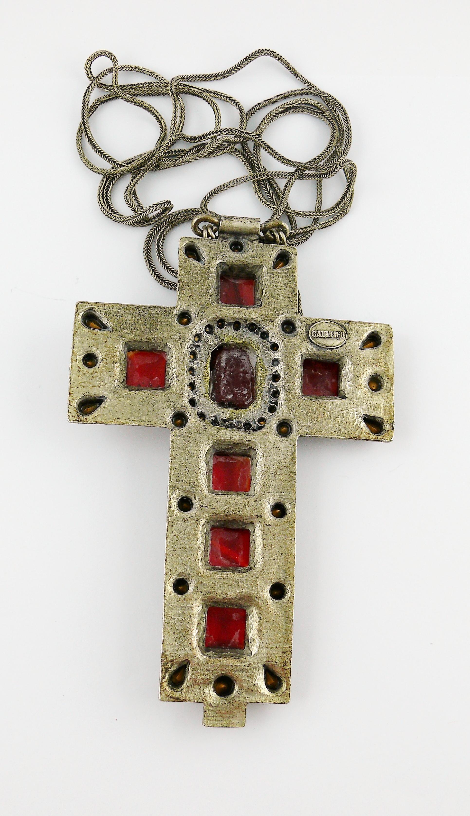 Jean Paul Gaultier Vintage Massive Jewelled Medieval Cross Pendant 