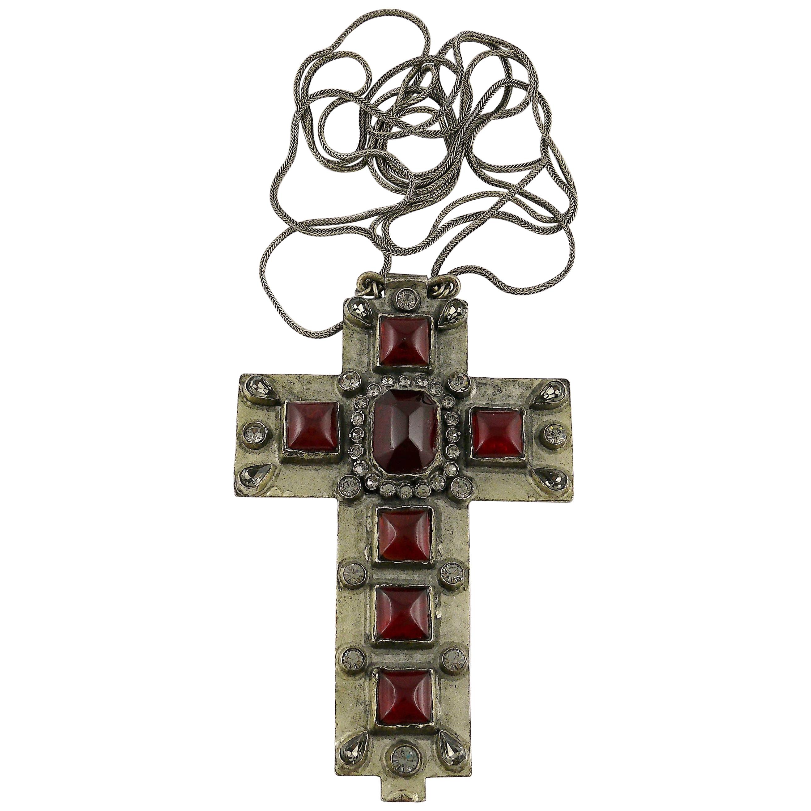 Jean Paul Gaultier Vintage Massive Jewelled Medieval Cross Pendant