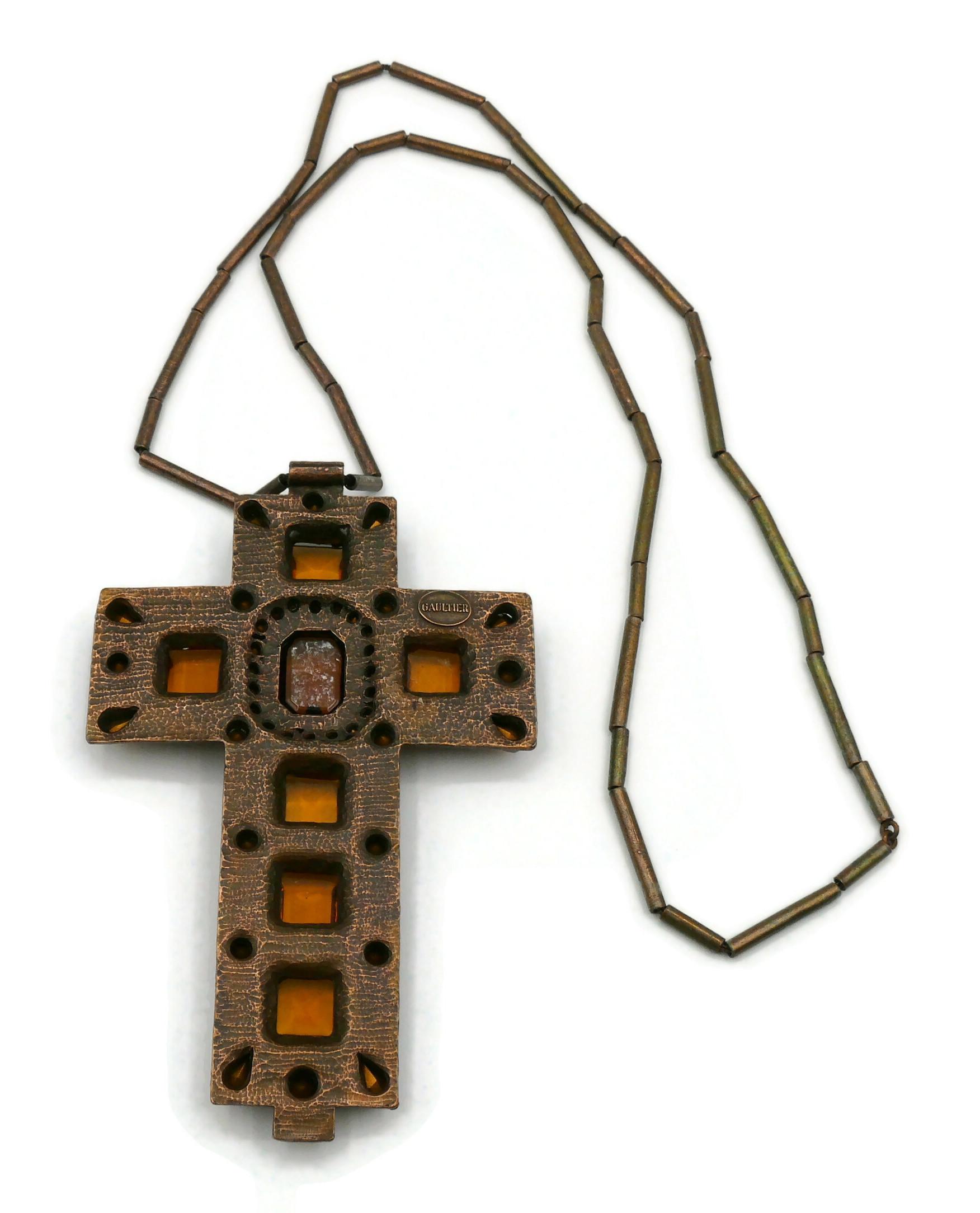 JEAN PAUL GAULTIER Vintage Massive Jewelled Medieval Cross Pendant Necklace For Sale 9