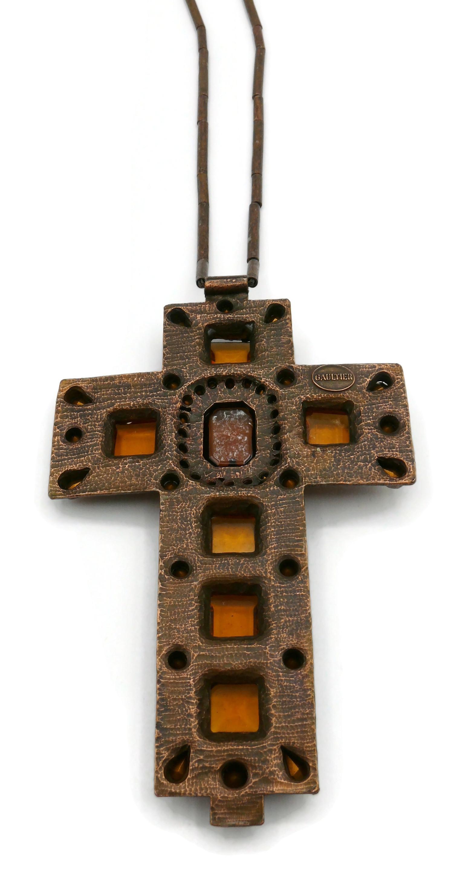 JEAN PAUL GAULTIER Vintage Massive Jewelled Medieval Cross Pendant Necklace For Sale 10