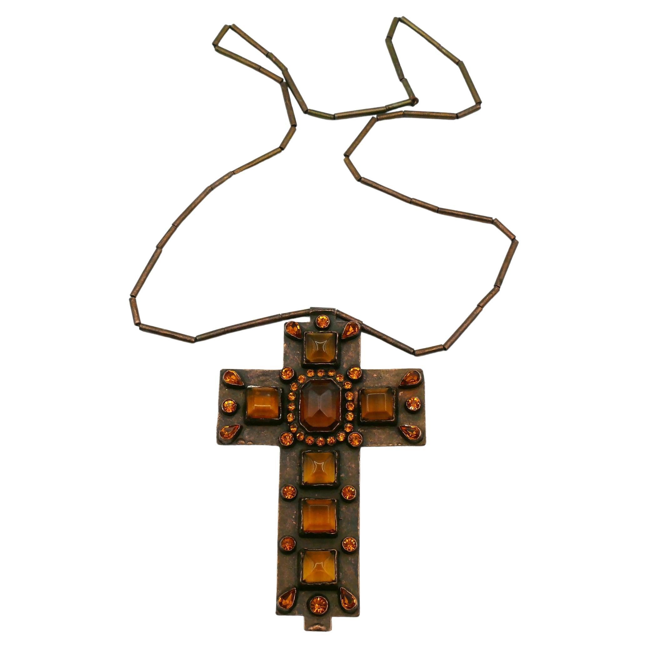 JEAN PAUL GAULTIER Vintage Massive Jewelled Medieval Cross Pendant Necklace For Sale