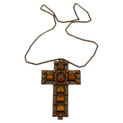 JEAN PAUL GAULTIER Vintage Halskette mit massivem, juwelenbesetztem mittelalterlichem Kreuz-Anhänger