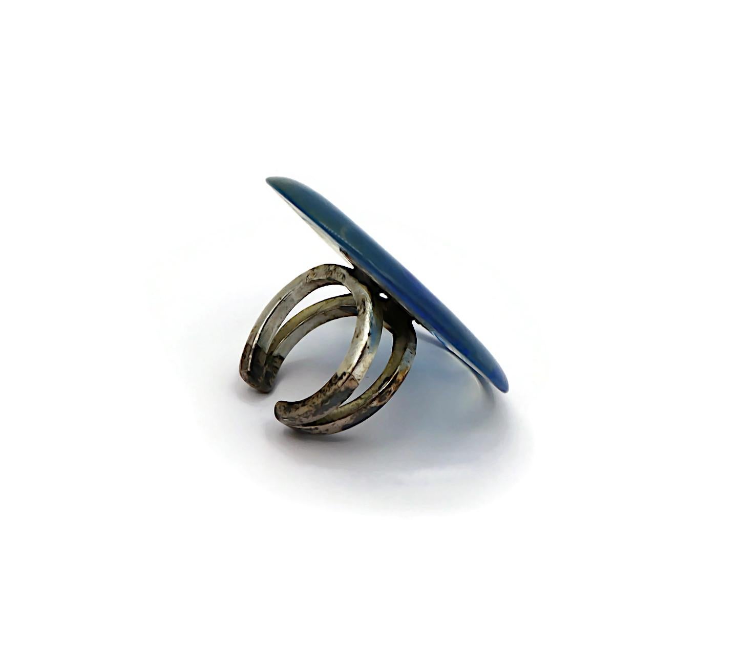 JEAN PAUL GAULTIER Vintage Massive Marbled Blue Resin Ring For Sale 1